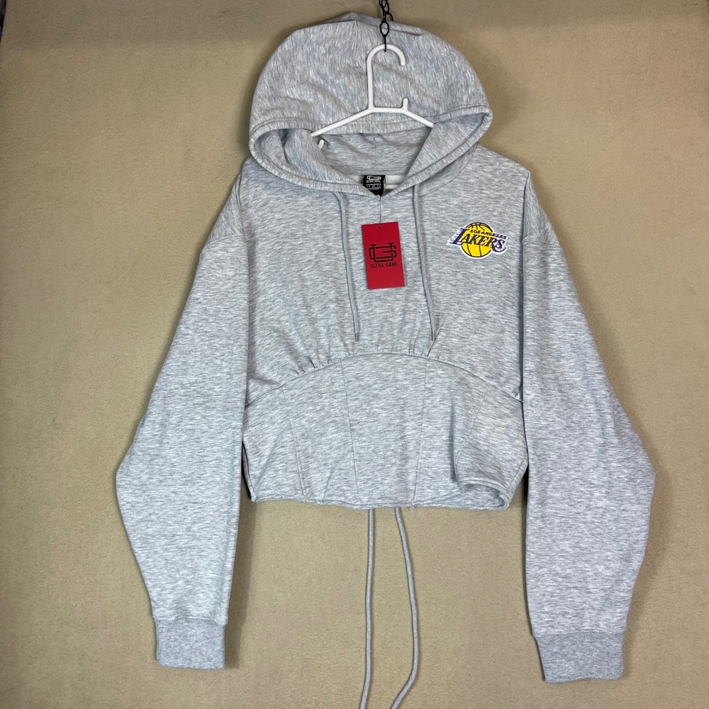 Ultra Game Los Angeles Lakers Cropped Hoodie Grey 2X Lace Up Corset‎ Detail
